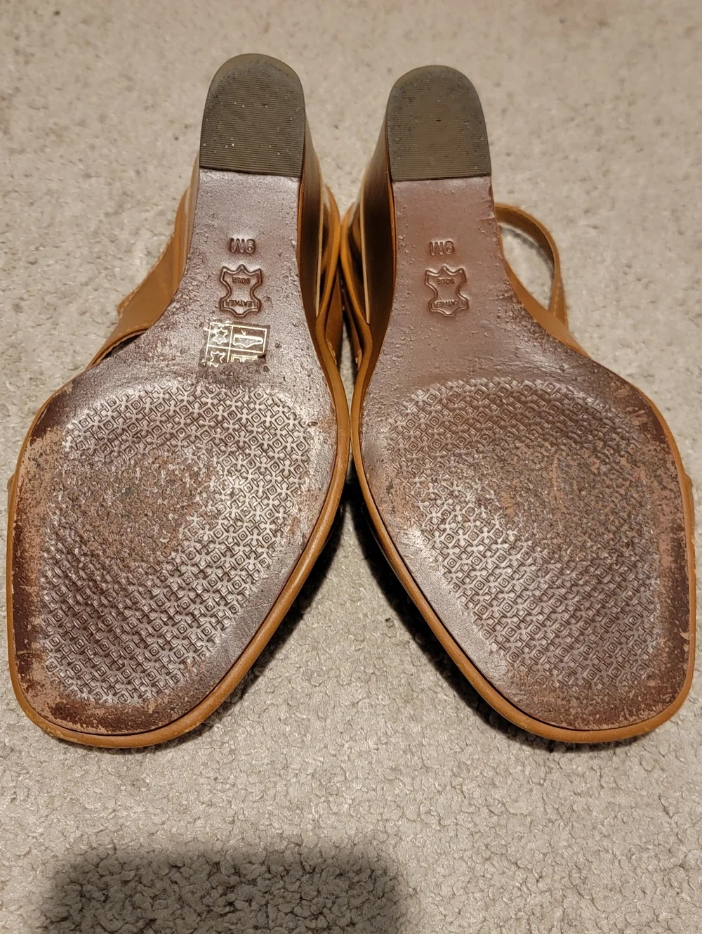 Tory Burch Gabrielle Leather Slingback Wedges Heels Royal Tan Size 9